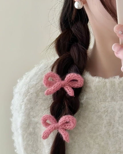 2Pcs Knitted Bow Hairpins