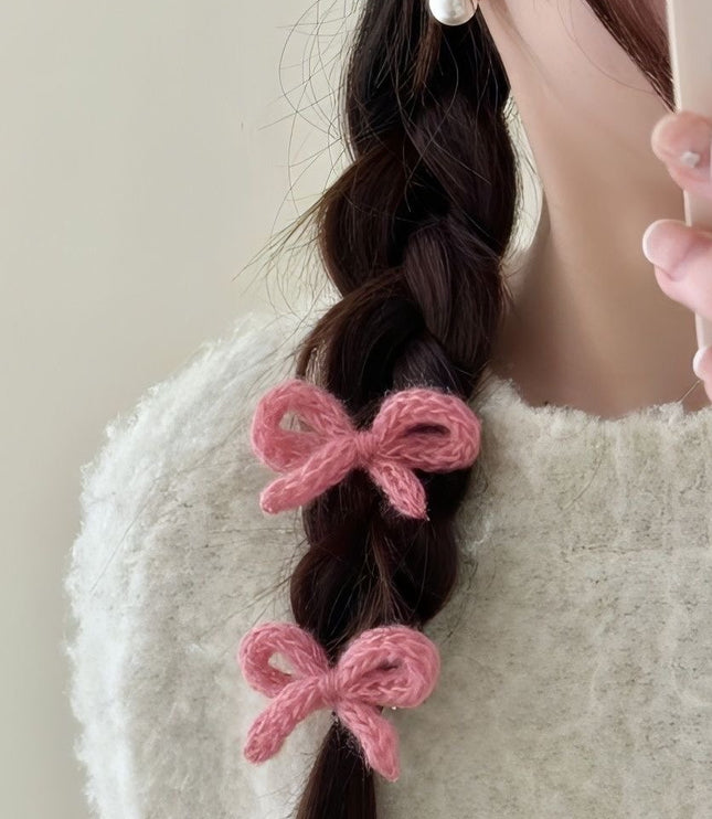 2Pcs Knitted Bow Hairpins