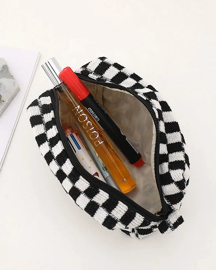 Checkered Knitted Pencil Case