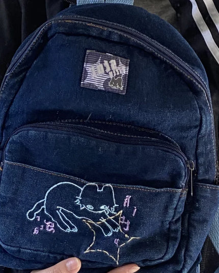 Kawaii Cat Denim Backpack