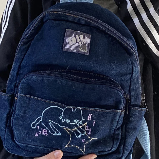 Kawaii Cat Denim Backpack