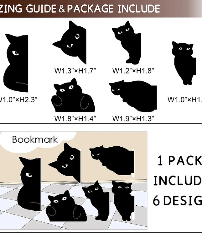 6Pcs Black Cat Bookmark