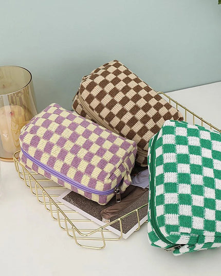 Checkered Knitted Pencil Case