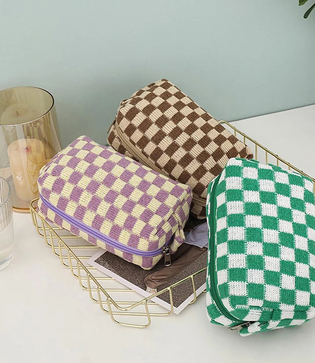 Checkered Knitted Pencil Case