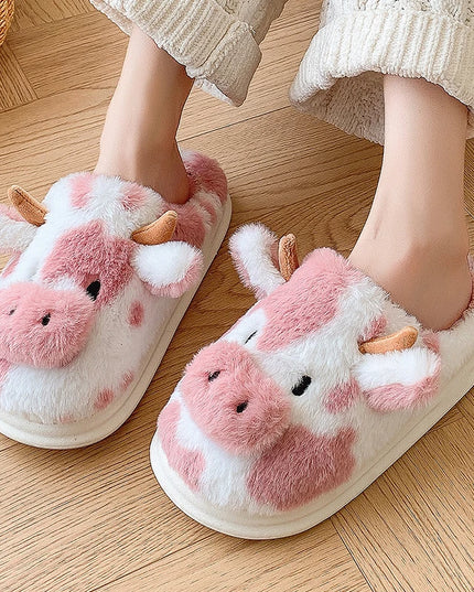 Pink Cow Plush Slippers