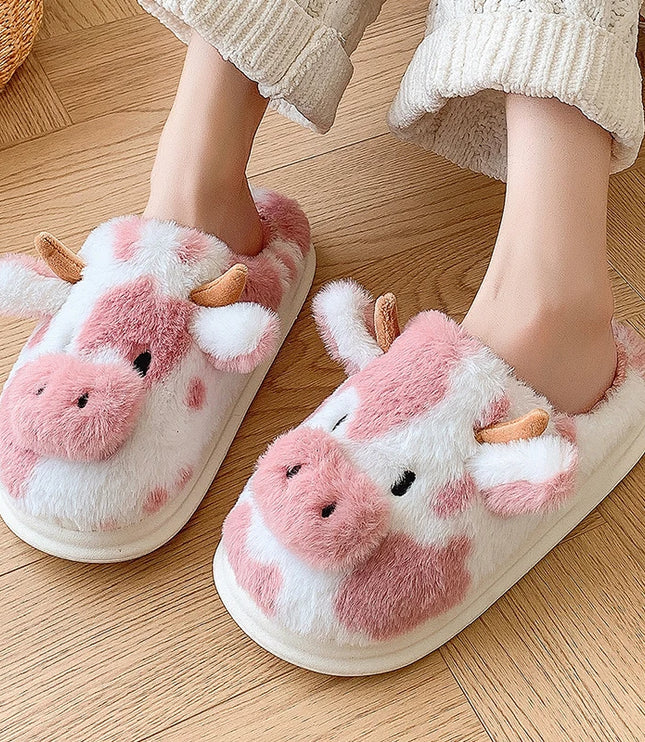 Pink Cow Plush Slippers