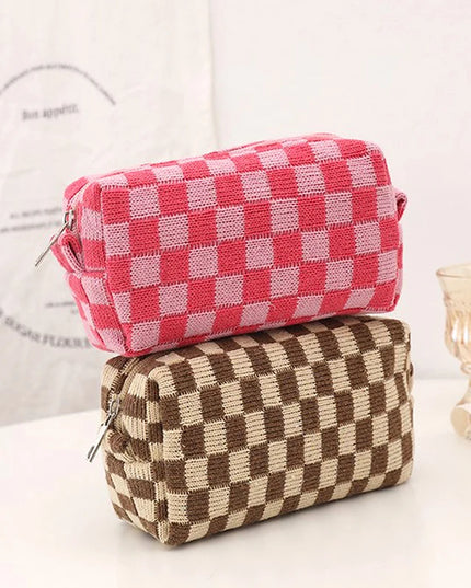 Checkered Knitted Pencil Case