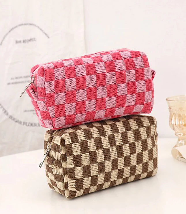 Checkered Knitted Pencil Case