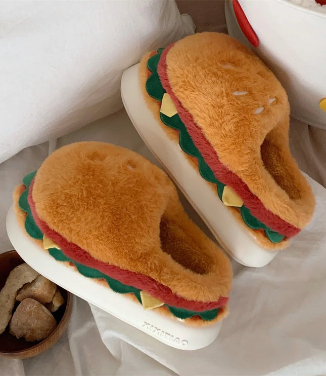 Hamburger Plush Slippers