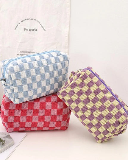 Checkered Knitted Pencil Case