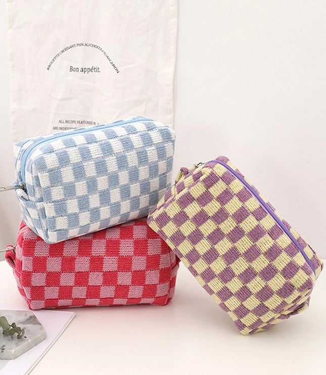 Checkered Knitted Pencil Case