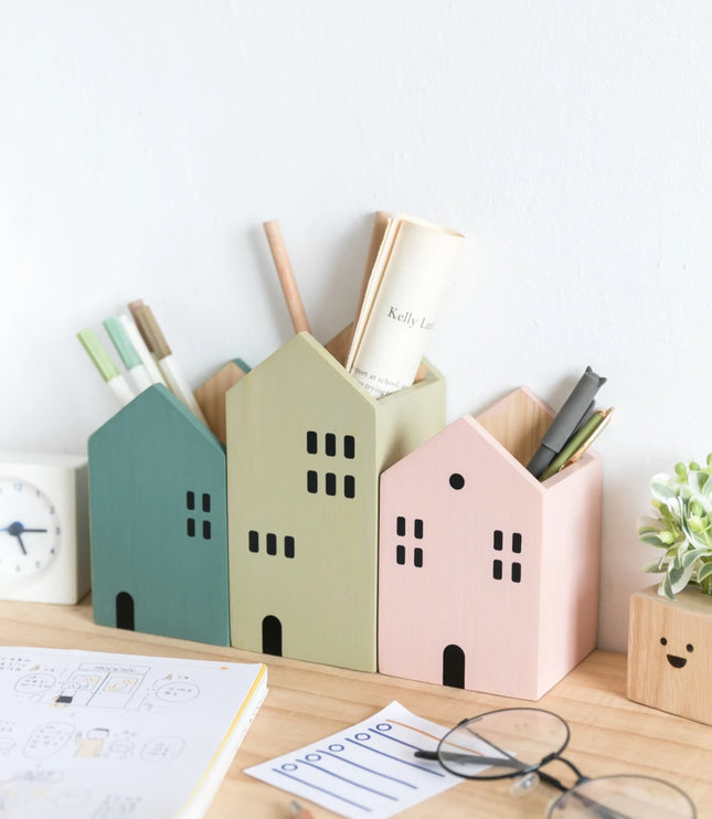 Wooden House Pen Holder