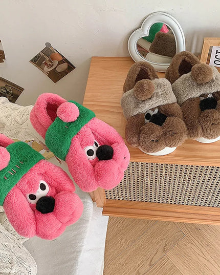 Pink Dog Plush Slippers