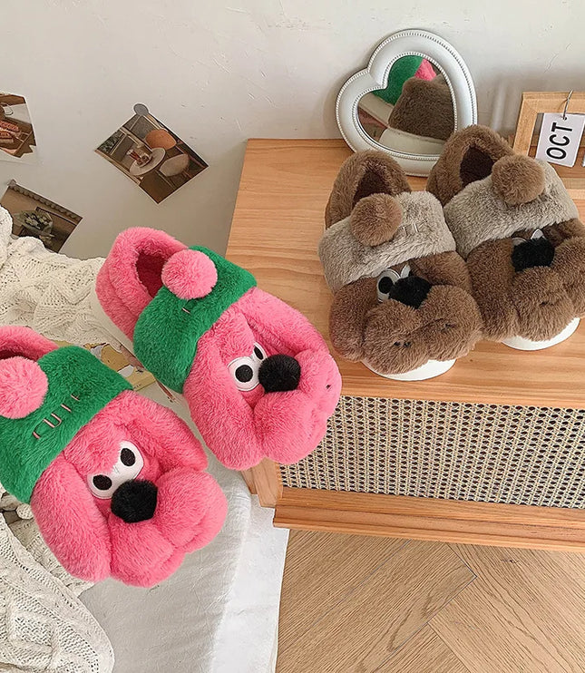 Pink Dog Plush Slippers