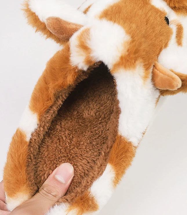 Brown Cow Plush Slippers