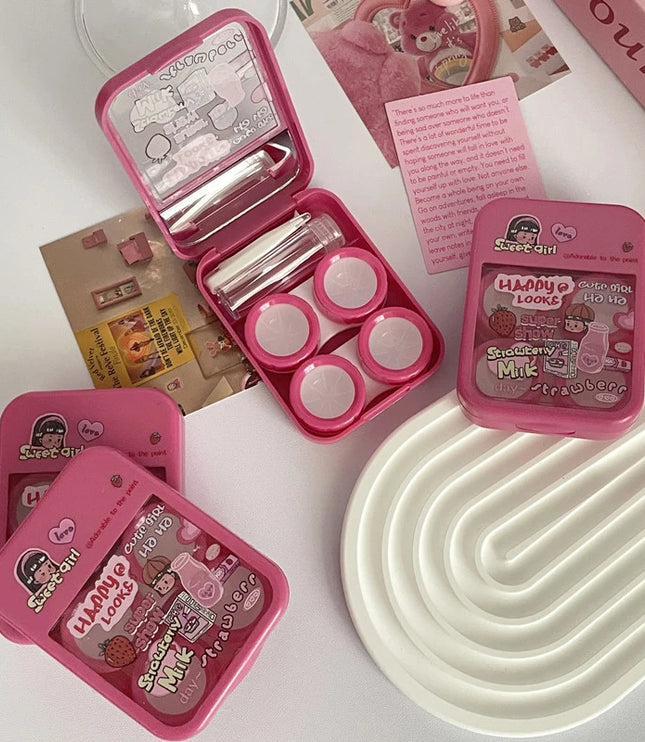 Strawberry Milk Contact Lenses Case & Kit