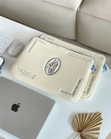 White Embroidered Laptop Sleeve