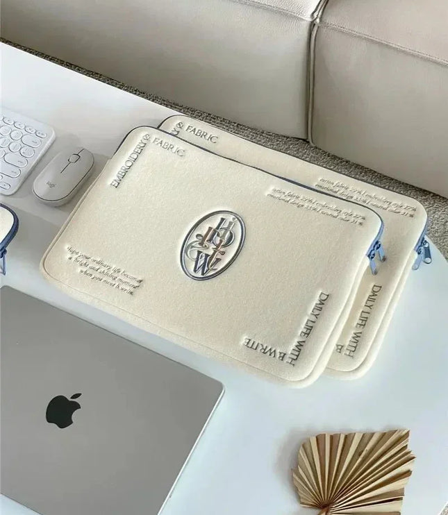 White Embroidered Laptop Sleeve