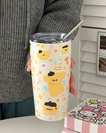 Cute Animal Thermal Bottle with Straw