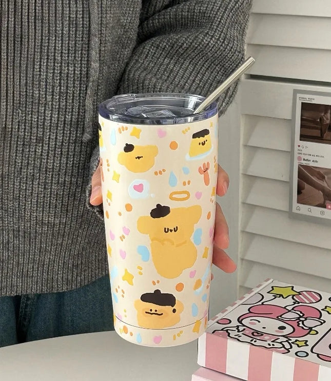 Cute Animal Thermal Bottle with Straw