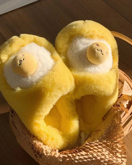 Egg Yolk Plush Slippers