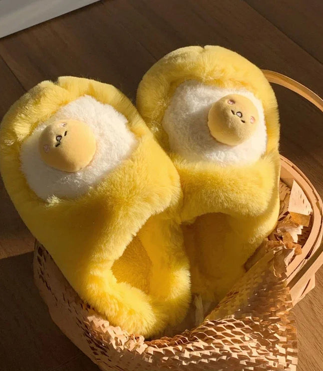 Egg Yolk Plush Slippers