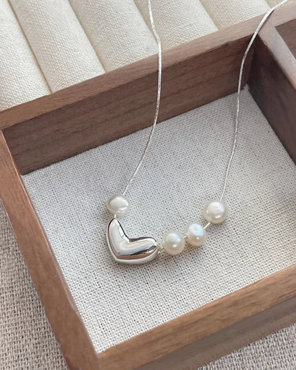 Pearl Metallic Heart Necklace