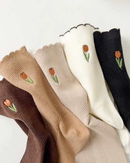 Tulip Embroidered Socks