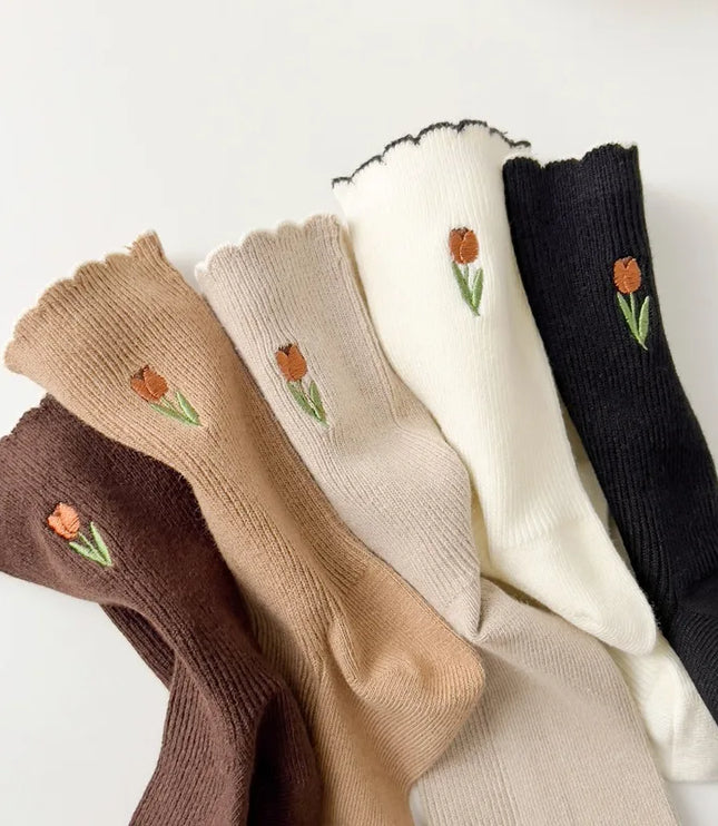 Tulip Embroidered Socks