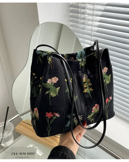 Flower Embroidered Tote Bag