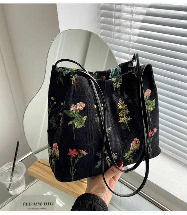 Flower Embroidered Tote Bag