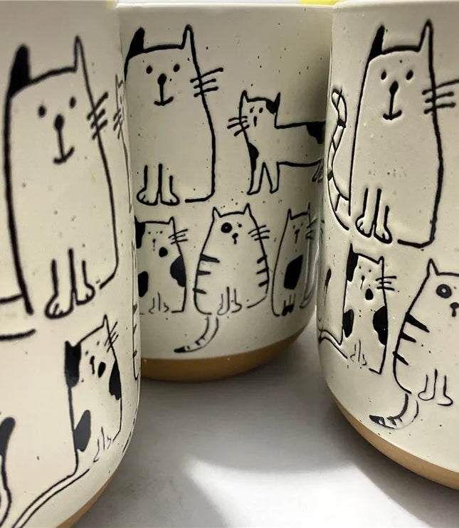 Ceramic Engraved Cat Mug