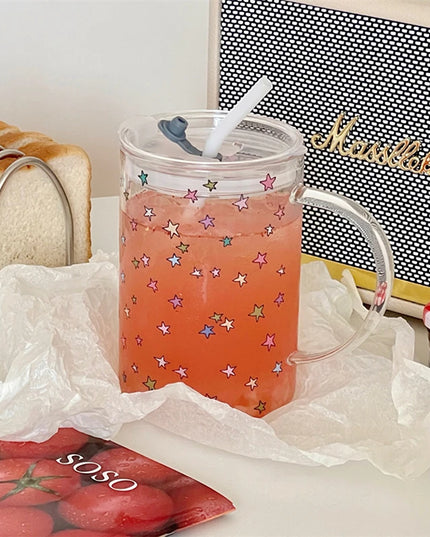 Stars Glass Cup with Straw