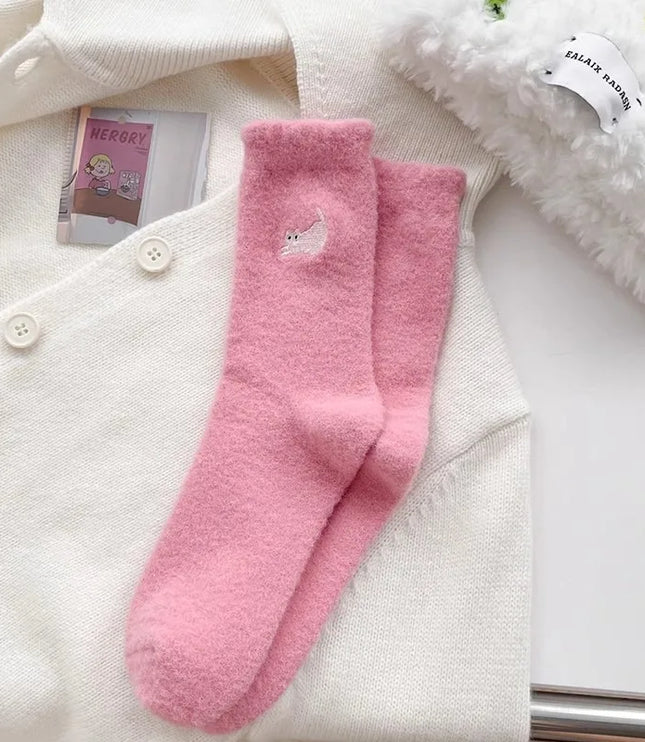 Mink Fleece Cat Embroidered Socks