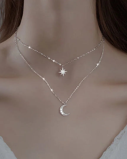 Silver Moon & Star Necklace