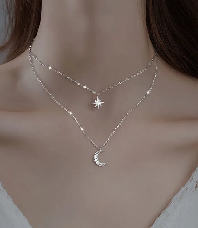 Silver Moon & Star Necklace