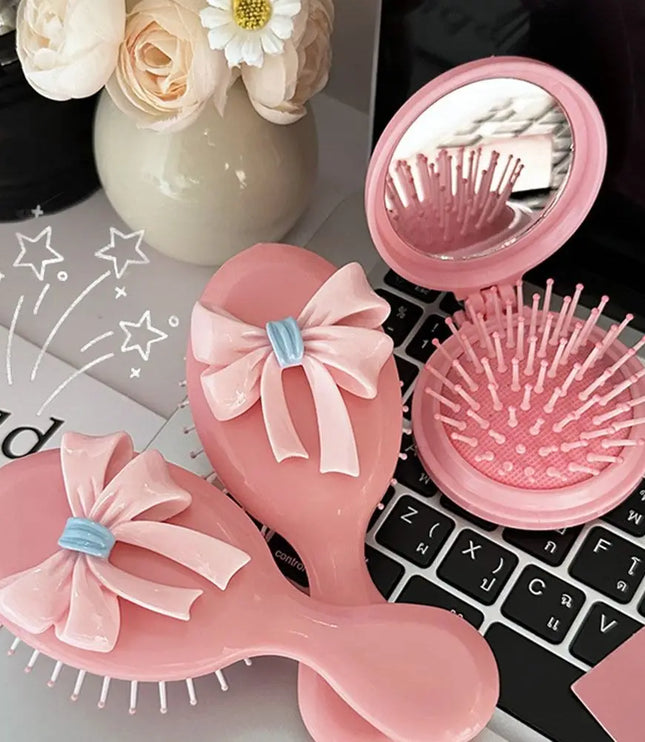 Pink Bowknot Pocket Mirror & Comb