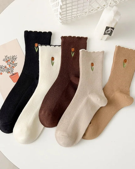 Tulip Embroidered Socks