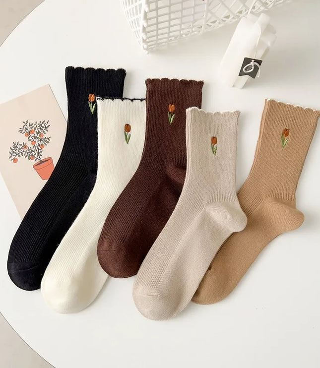 Tulip Embroidered Socks