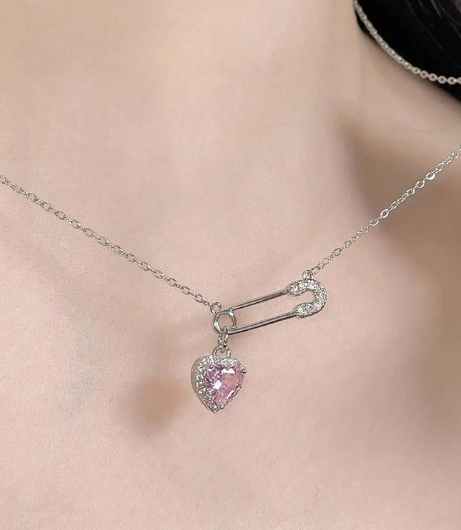 Safety Pin Heart Necklace