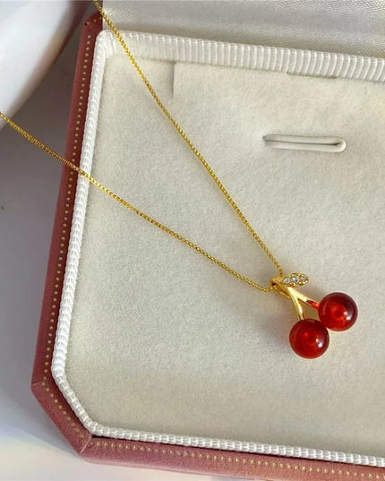 Wine Red Cherry Necklace