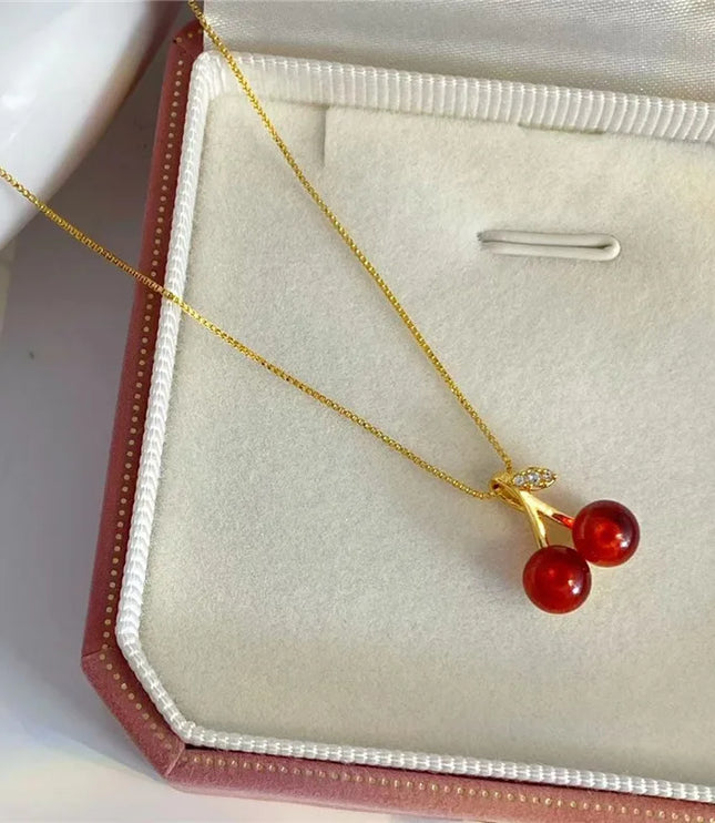 Wine Red Cherry Necklace