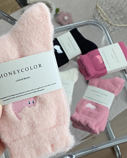 Mink Fleece Cat Embroidered Socks