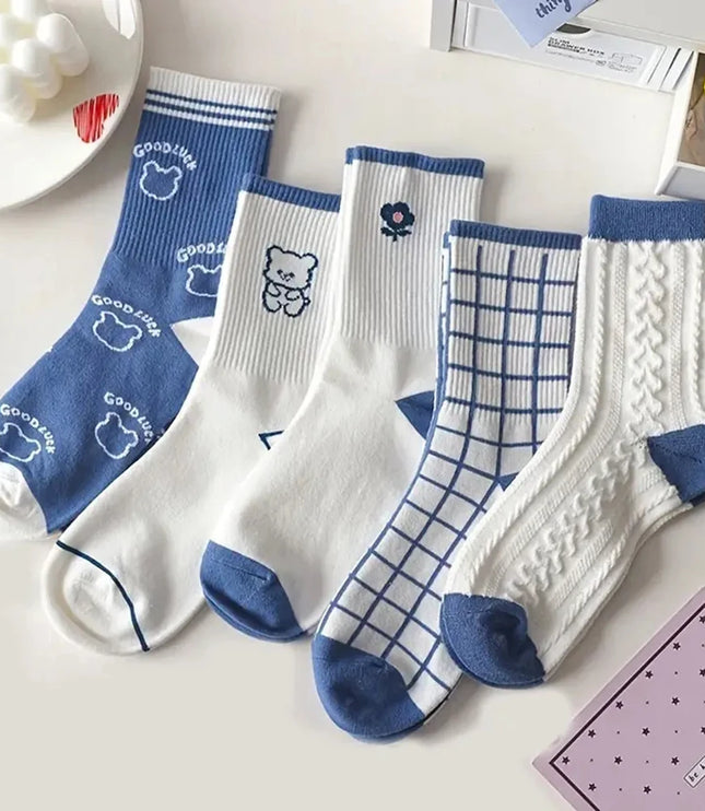 5Pairs Blue Bear Socks