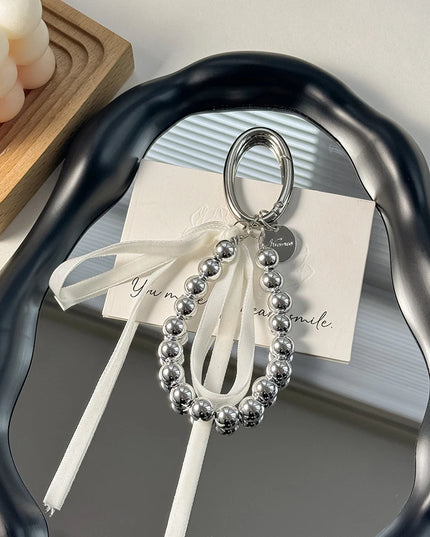 Silver Pearly Ribbon Keychain