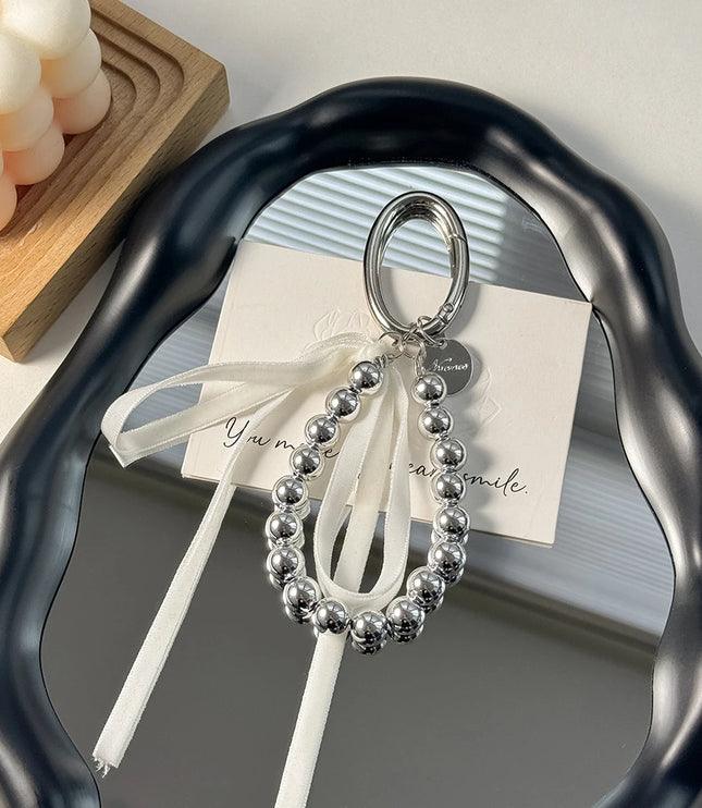 Silver Pearly Ribbon Keychain