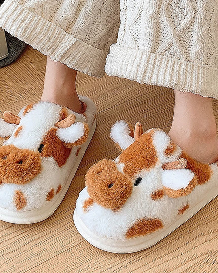 Brown Cow Plush Slippers