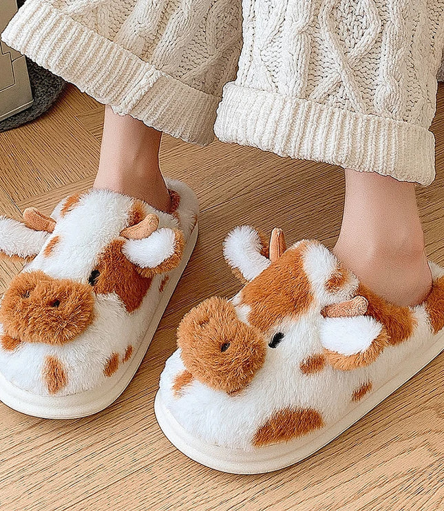 Brown Cow Plush Slippers