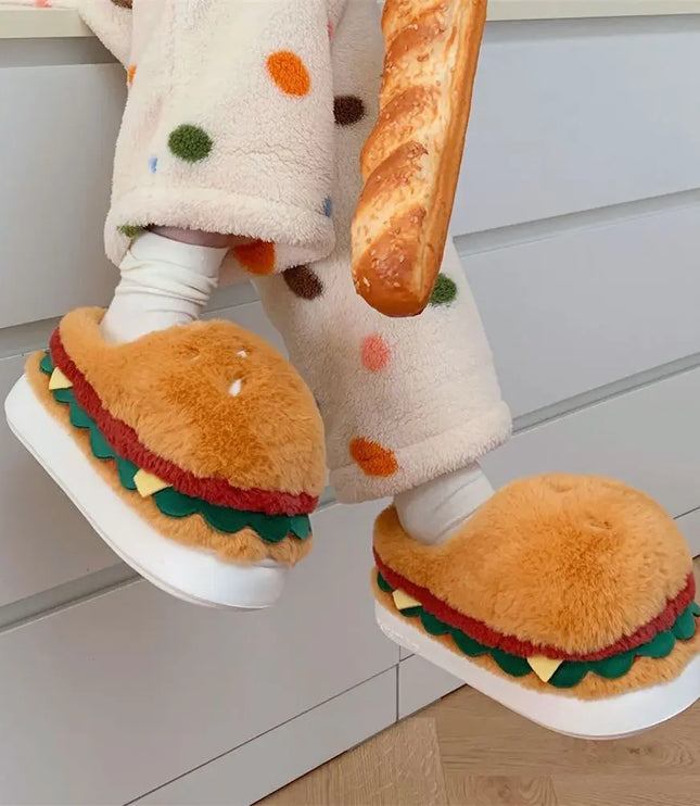 Hamburger Plush Slippers