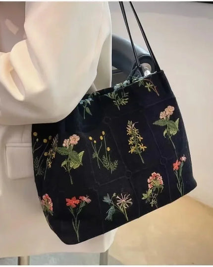 Flower Embroidered Tote Bag